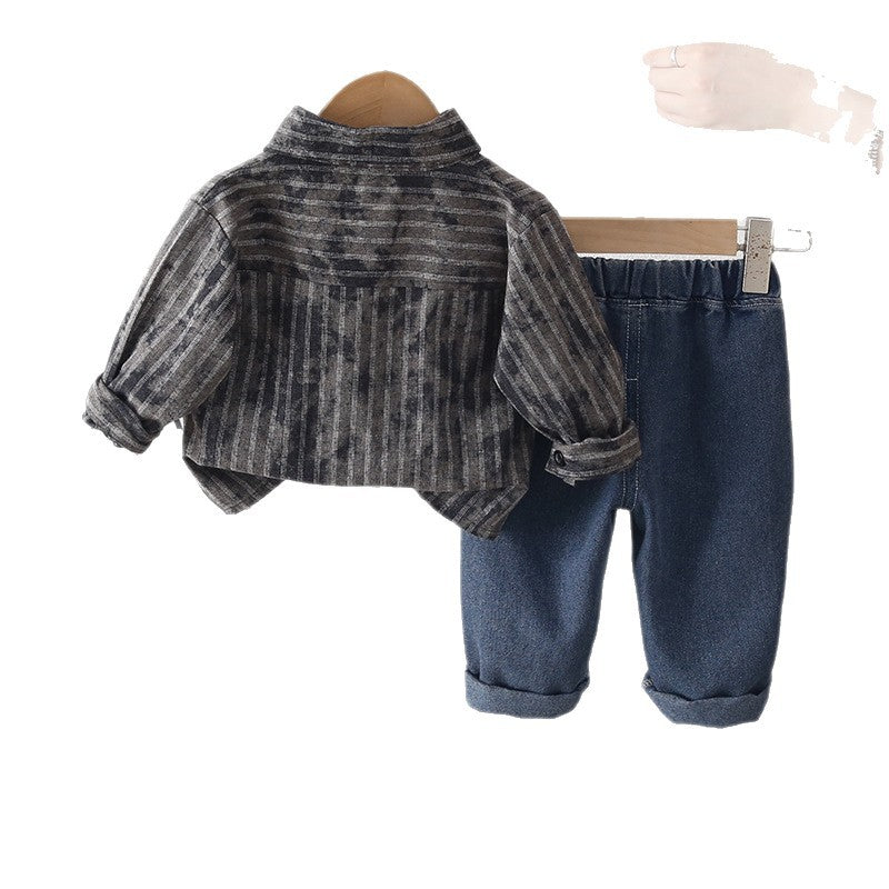 Children's clothing shirt long sleeved three piece set