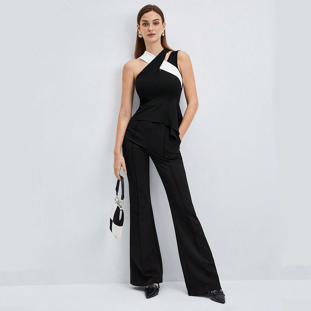 Trendy dames color-block top met gekruiste bandjes