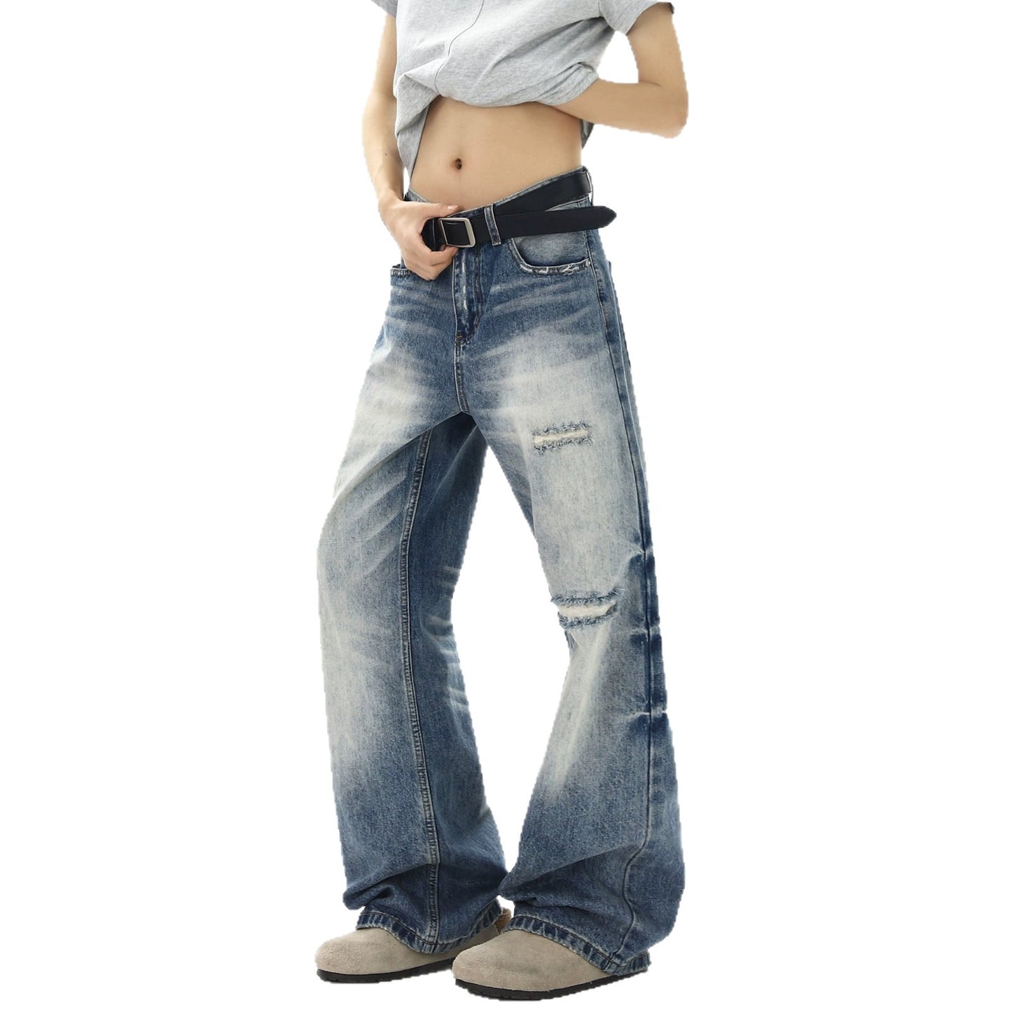 Street Style Washed Distressed Denim Pants