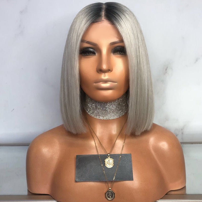 Synthetische ombre grey steile bob lace wig