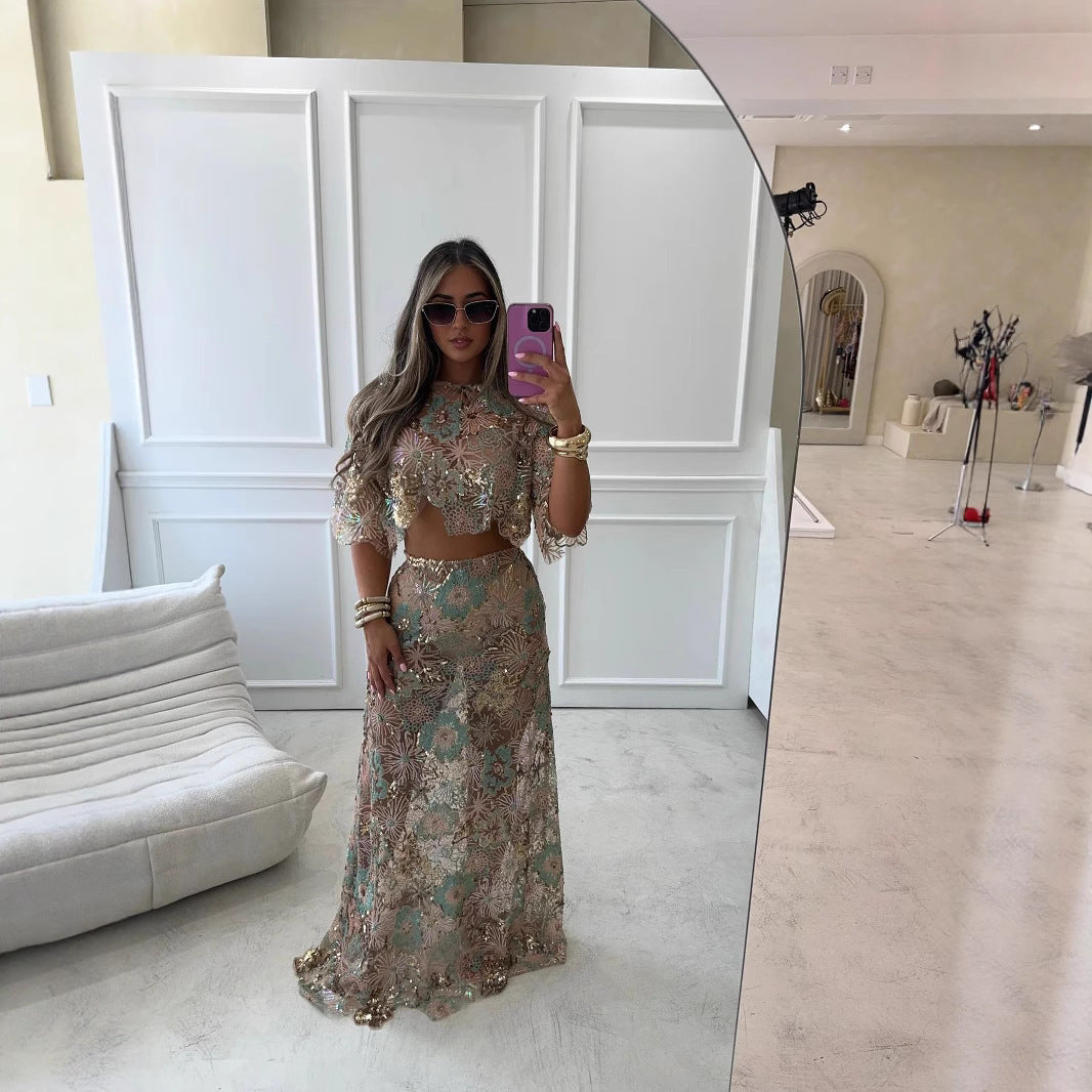 Borduurwerk Pailletten Zware Industrie Feestrok Pak Kort/Lang