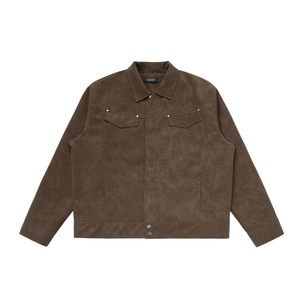 Solid color PU leather jacket