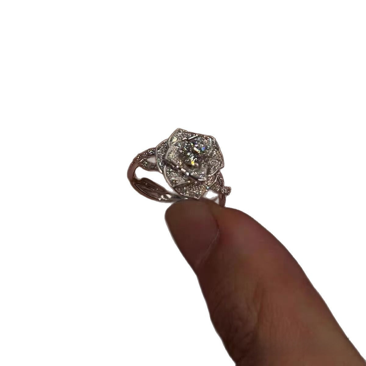 French Retro Single Diamond Rose Zircon Ring for Women