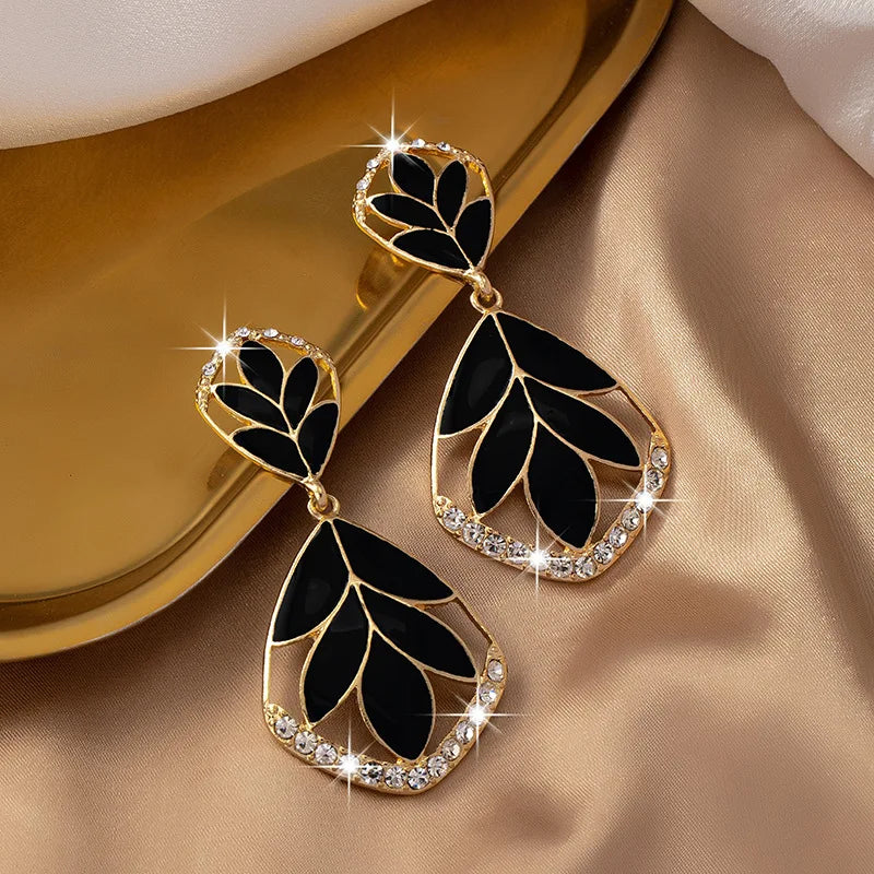 Diamond Dripped Oil Leaf Earrings