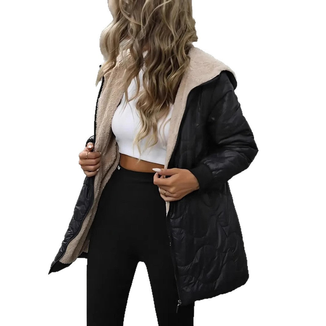 Katoenen gewatteerde damesjas met capuchon