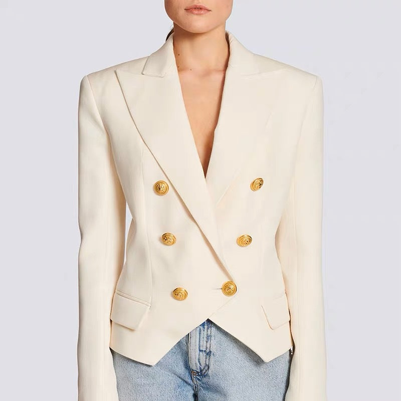 Klassieke damesblazer met dubbele rij gouden knopen