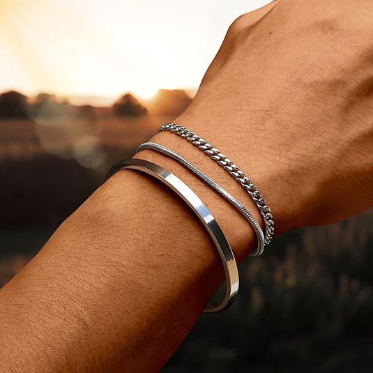 Gelaagde geometrische roestvrijstalen armbandenset