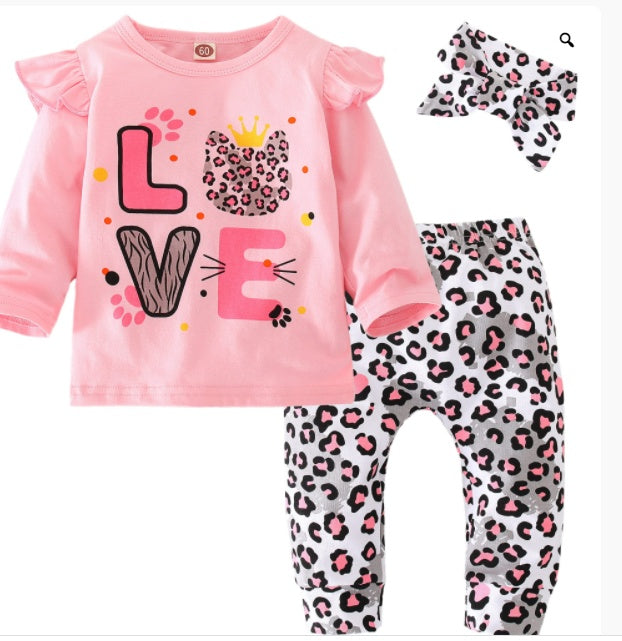 Lange mouwen luipaardprint broek 3-delig babyset