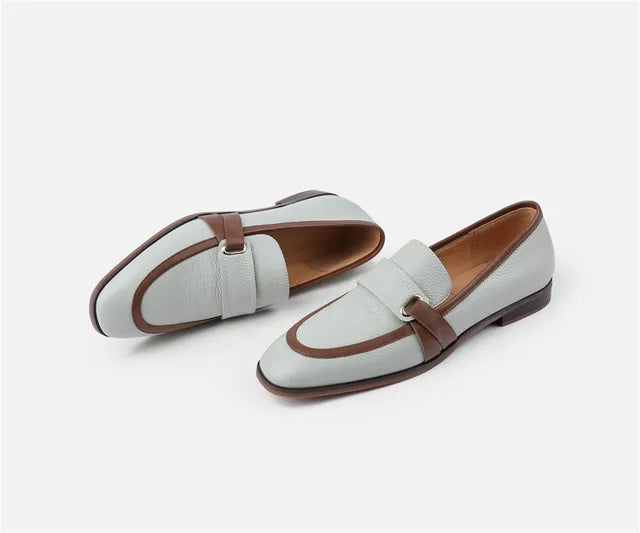 Echt Lederen Damesschoenen Retro Instappers in Gemengde Kleuren