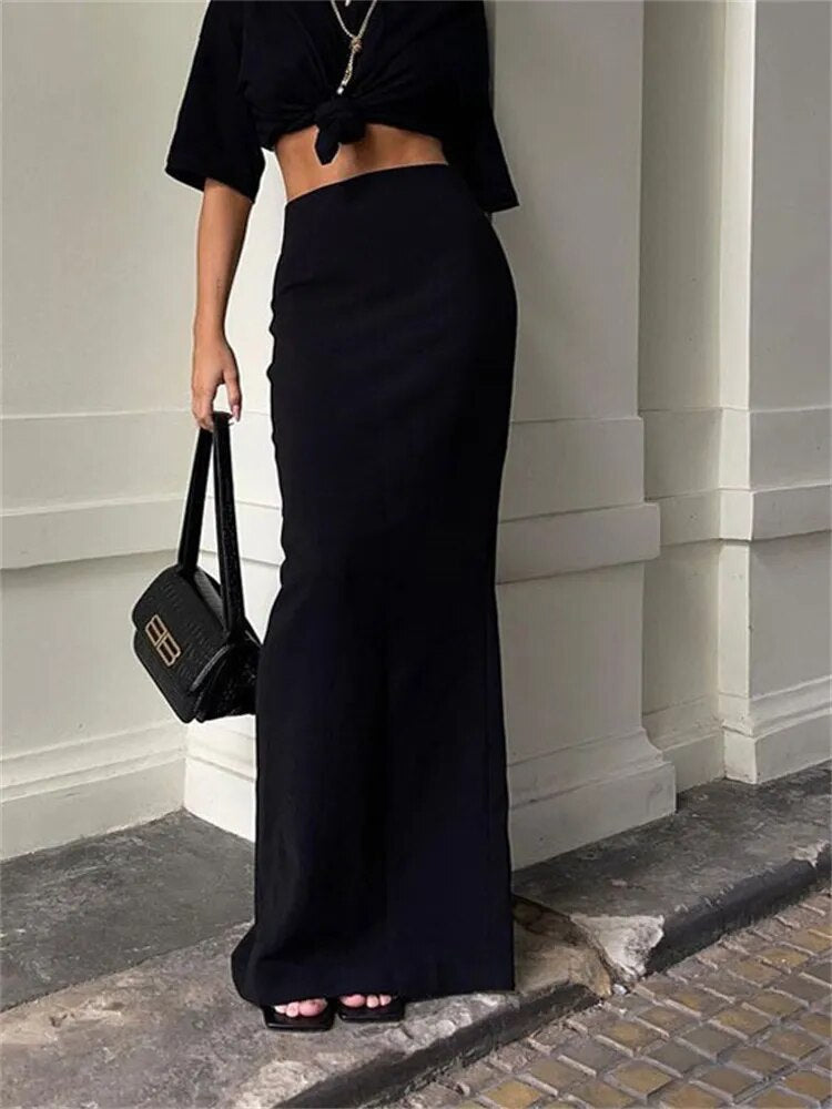 Tossy Fashion For Women Black Long Skirts High Waist Slim Seamless Elegant Ladies Gown Casual Summer New Female Maxi Skirts