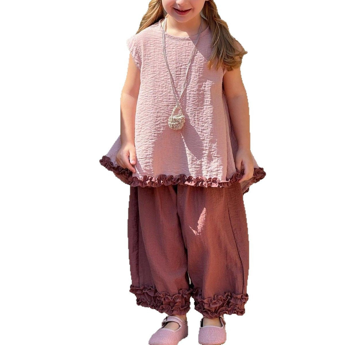 2-Delige meisjes set met contrast en ruches