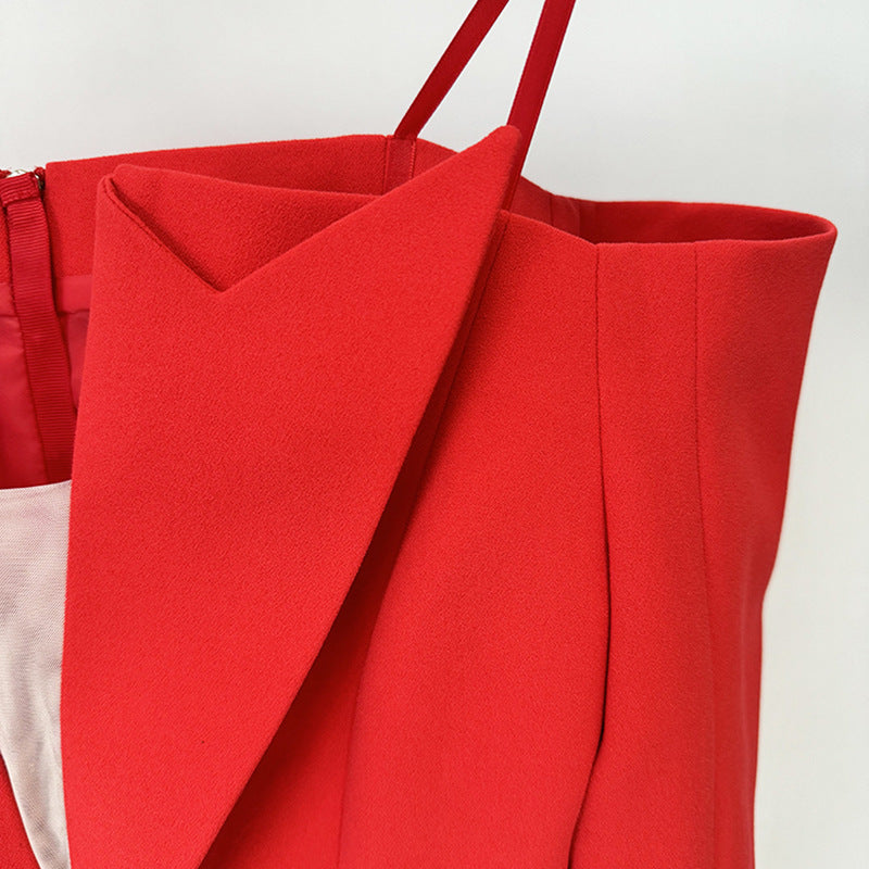 Modieuze blazer met ritssluiting en blote schouders