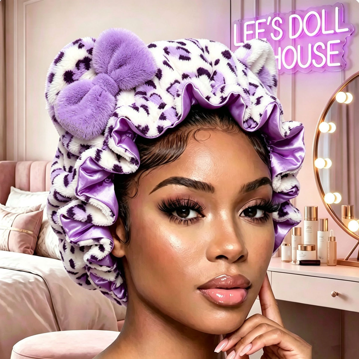 Leopard Print Plush Hair Headband with Bow