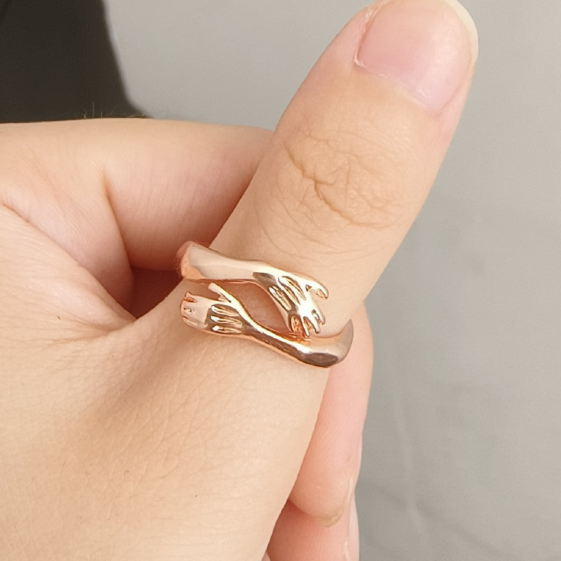 Adjustable Open Hugging Hands Ring