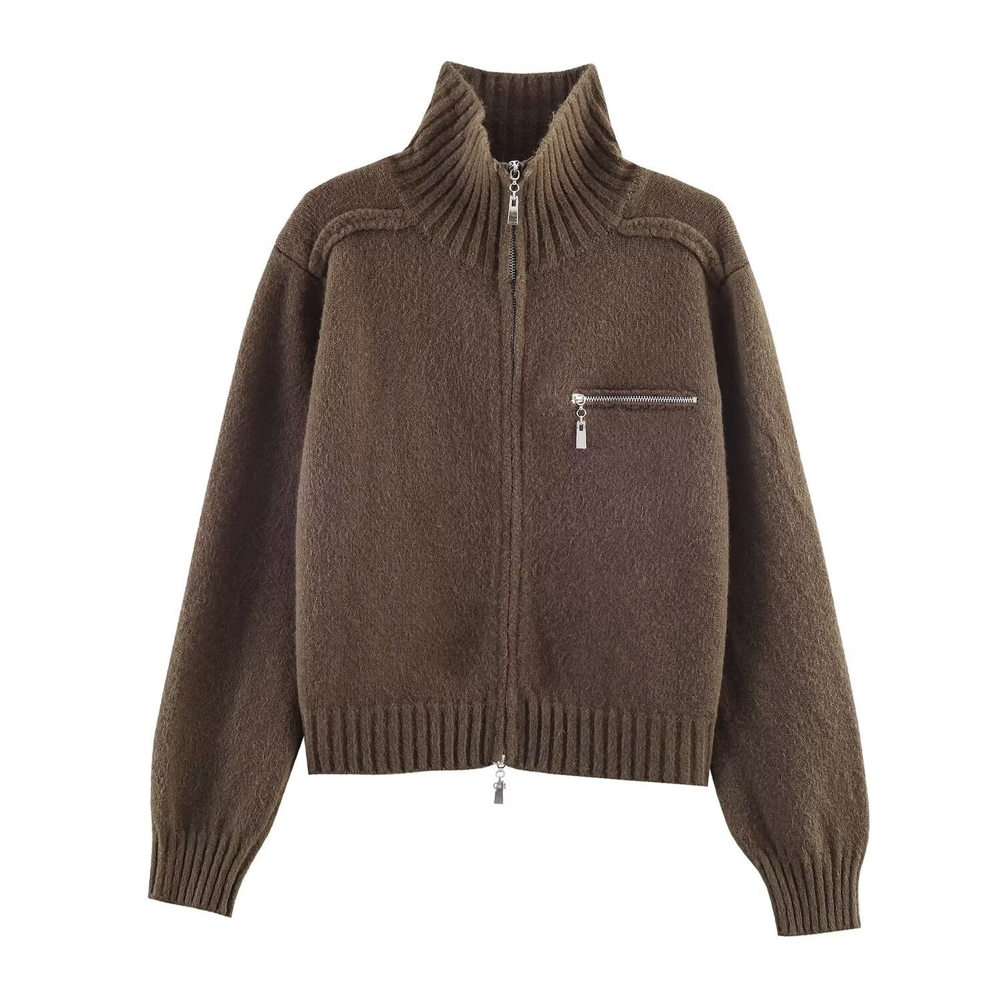 Gebreide vest met hoge hals en ritssluiting casual stijl