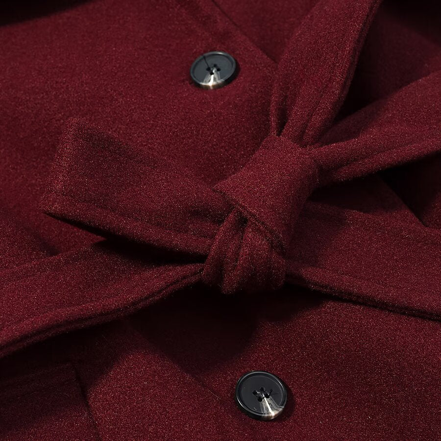 Dubbelknoopsluiting wollen mantel met ceintuur