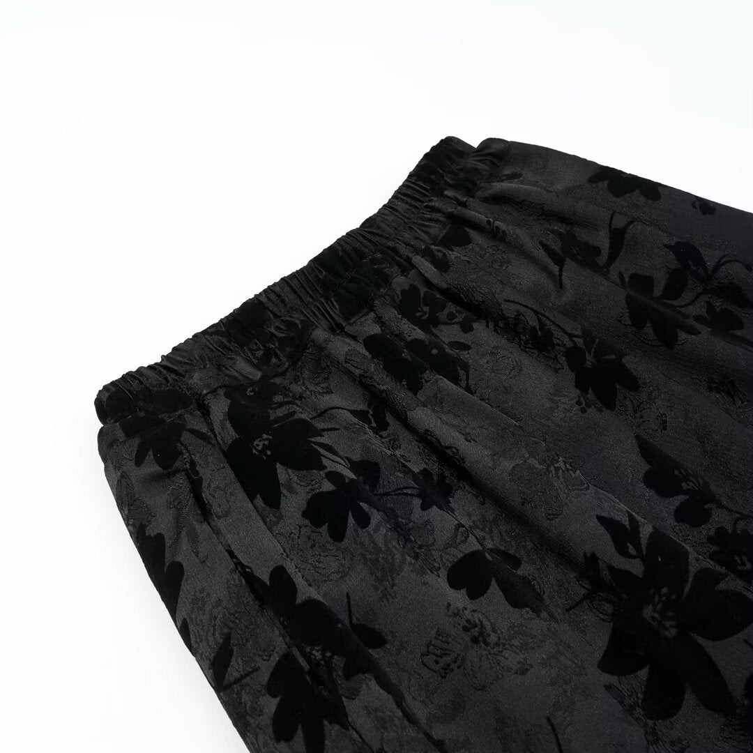 Elegante streetstyle broek met fleecevoering jacquardprint en bloemenprint