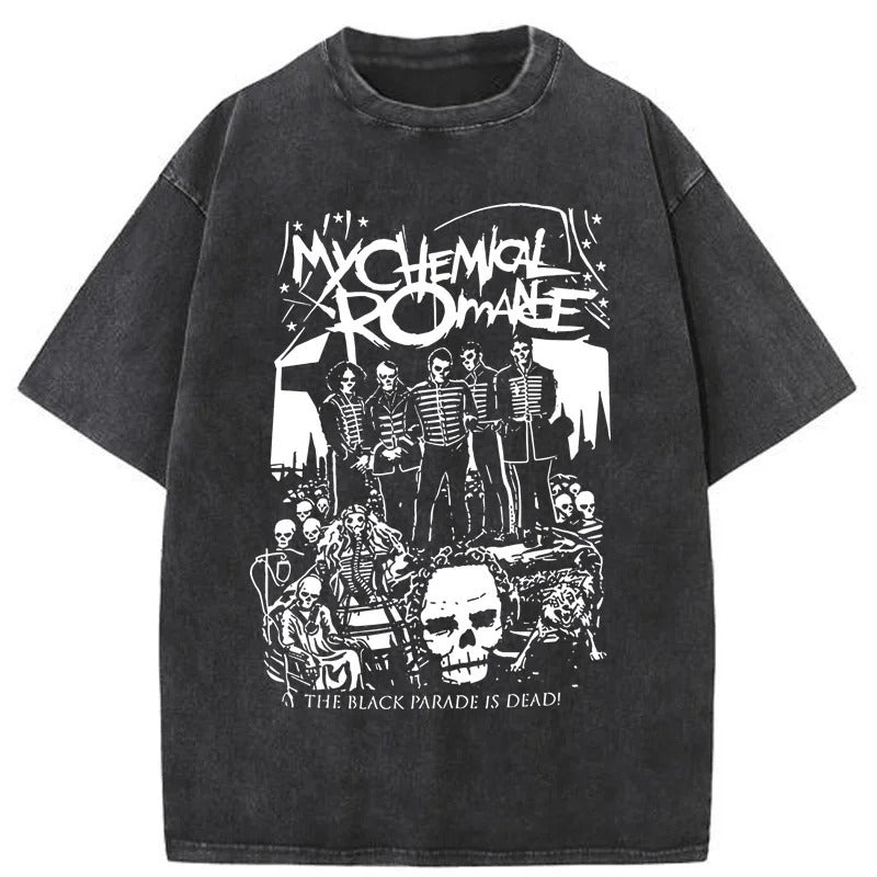 Vintage gewassen katoenen T-shirt met My Chemical Romance-print unisex