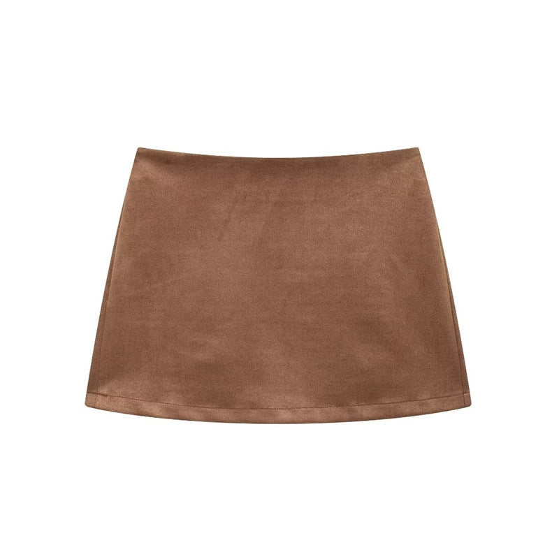 Imitatie-suède blazer en korte rok tweedelige set