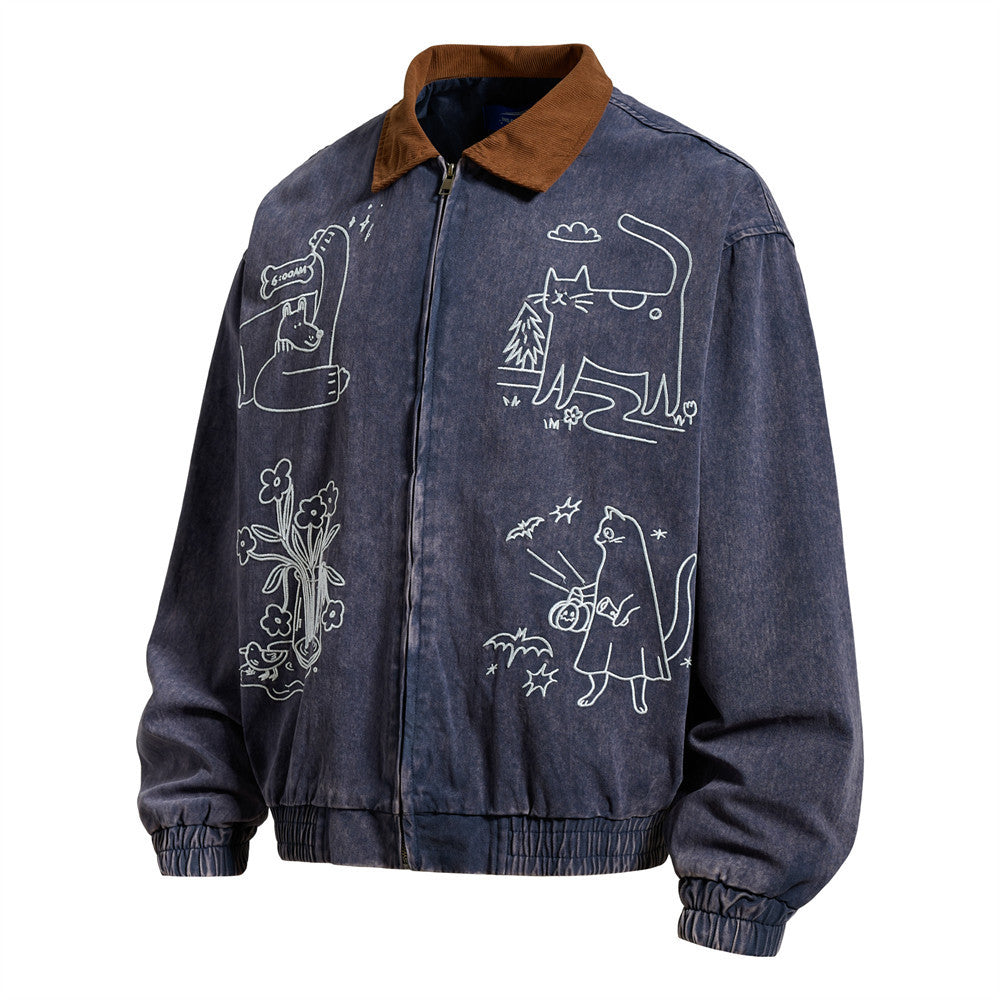Canvas jacket met geborduurde cartoonmotief