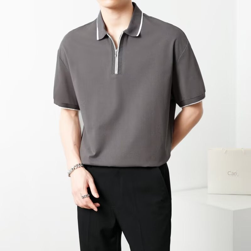 Summer loose half sleeved lapel casual top