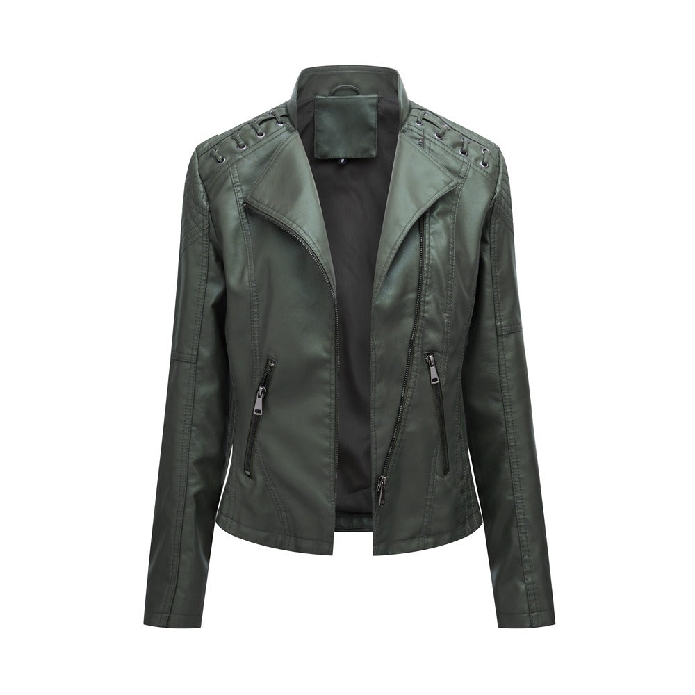PU-leren korte slim fit damesjack met ritssluiting