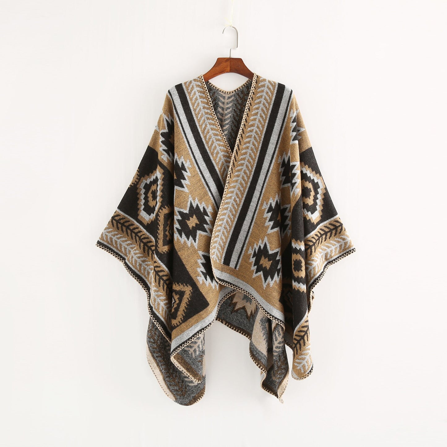 NEW Women Winter Boho Hooded Coat Cape Poncho Ladies Shawls Wrap Female Pashmina Plaid Cashmere Blanket Scarf