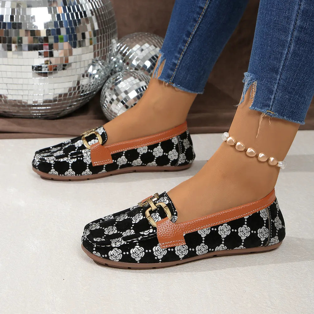 Platte loafers van PU-leer met bloemenprint