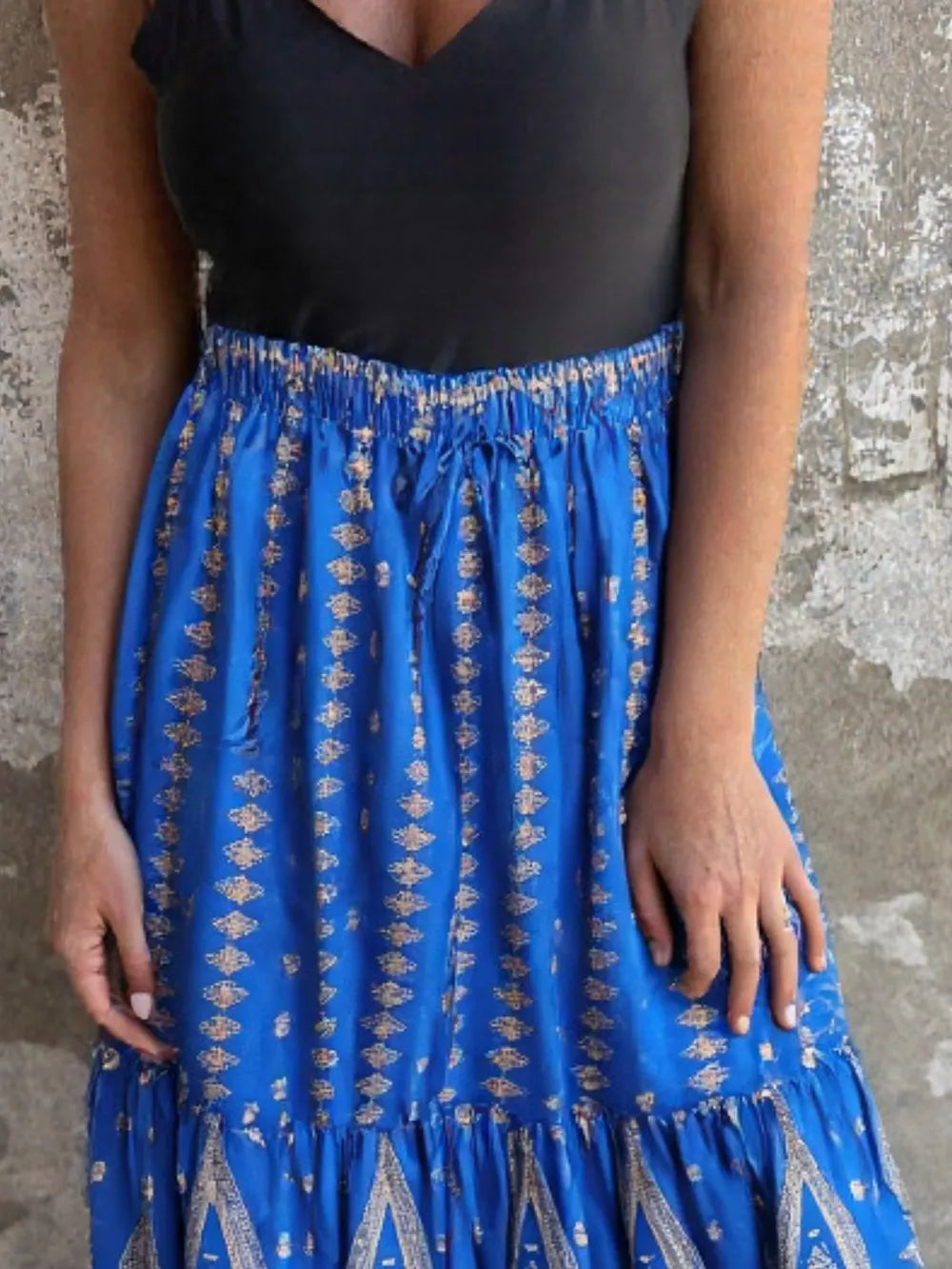 Ruffled Printed Maxi Skirt