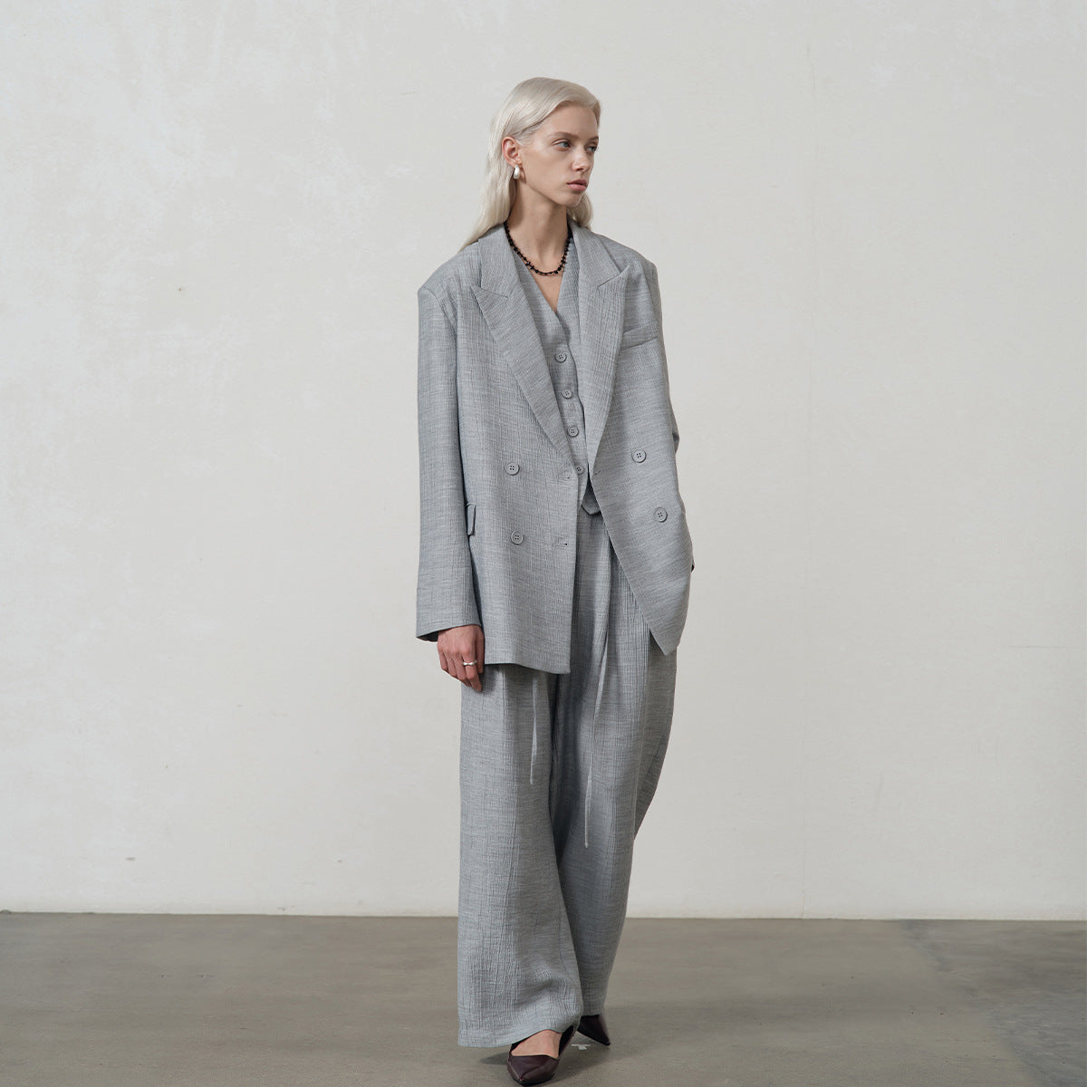 White Casual Loose Blazer for Women