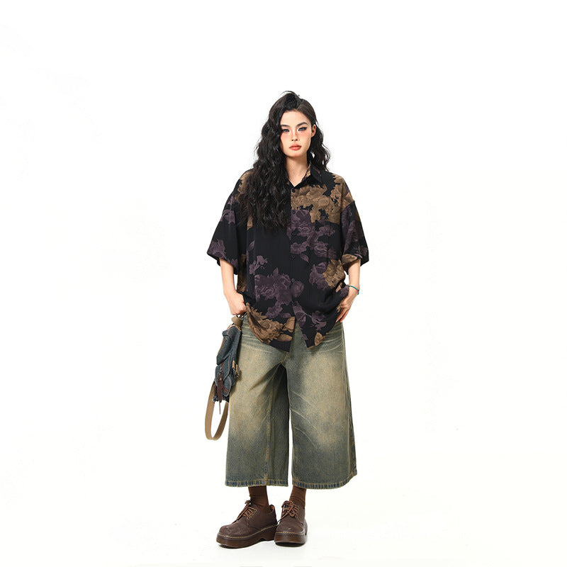 Retro damesoverhemd met korte mouwen en bloemenprint een stijlvolle zomertop