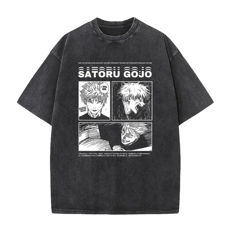 Summer AnimePrinted T-Shirt Cotton Washed Vintage Short Sleeve