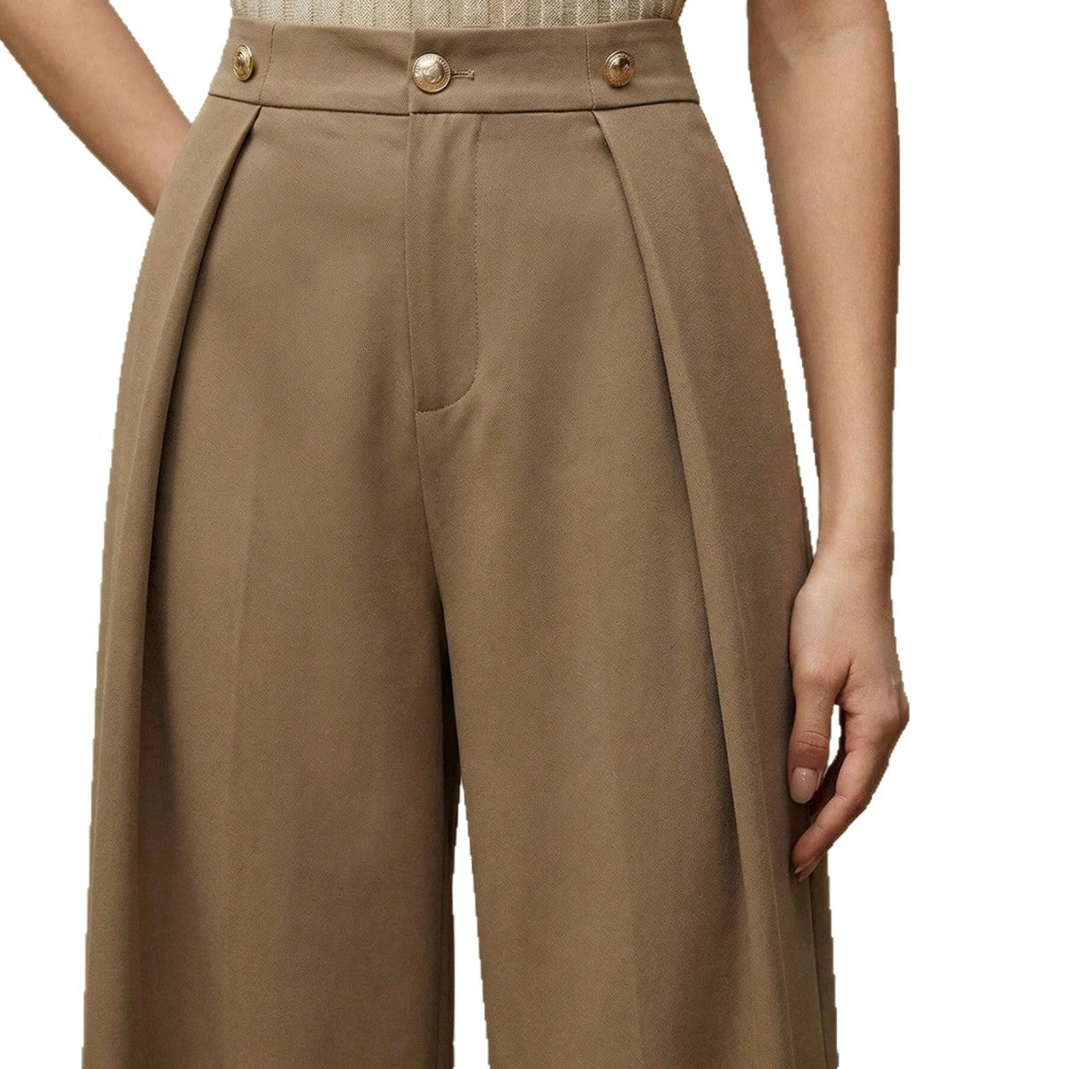 Dames pantalon met plooien hoge taille en wijde pijpen
