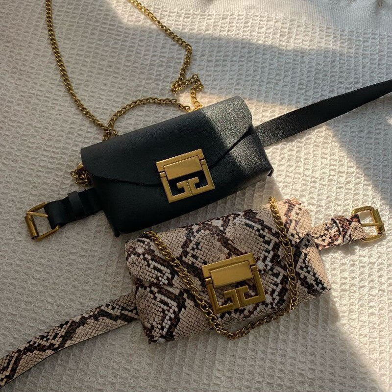 PU-leren heuptasje met ketting details