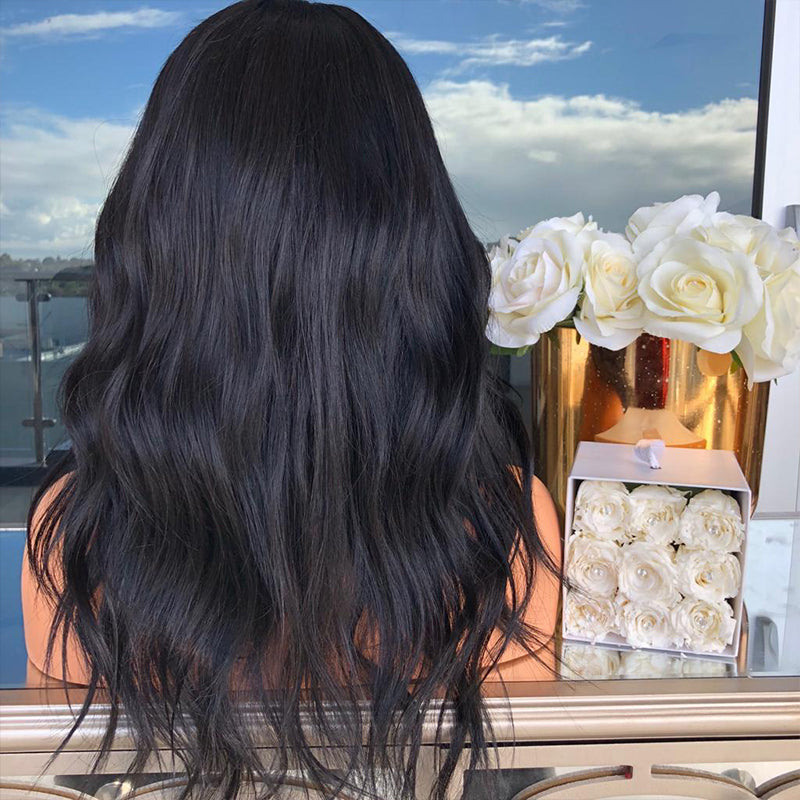 Lang krullende synthetische lace wig