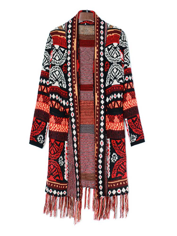 Gebreide bohemian lange cardigan met kwastjes voor dames