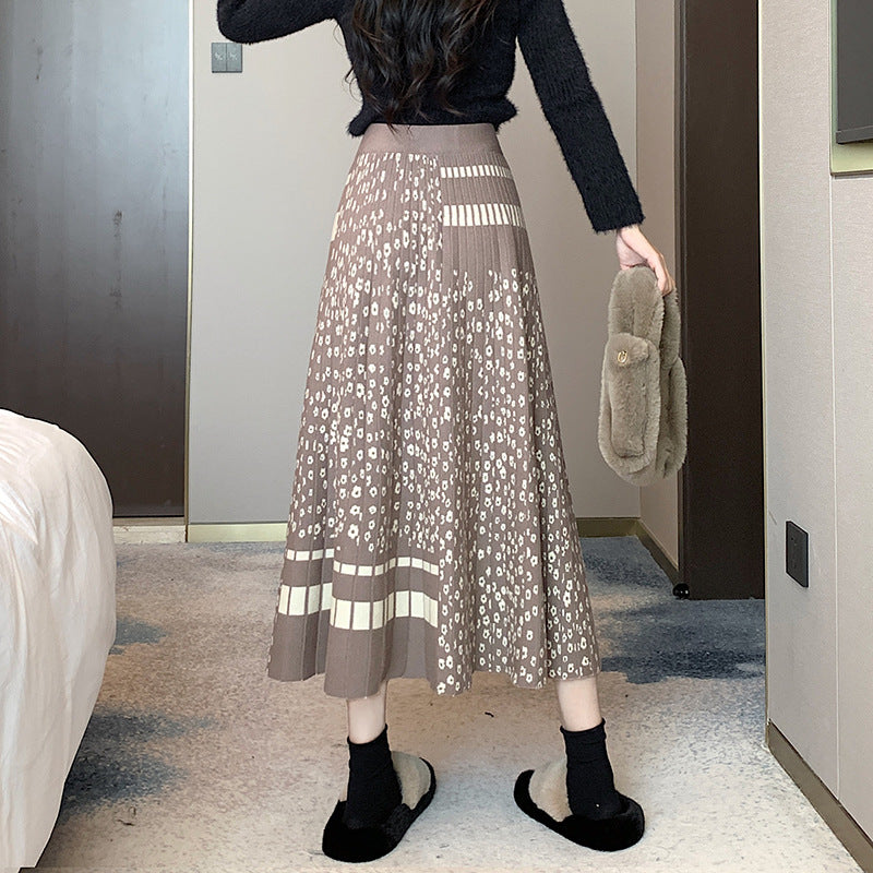 French Chic Autumn Skirts Women Printed High Waist A-line Female Long Skirt Almighty Ladies All-match Maxi Skirt Dropshipping