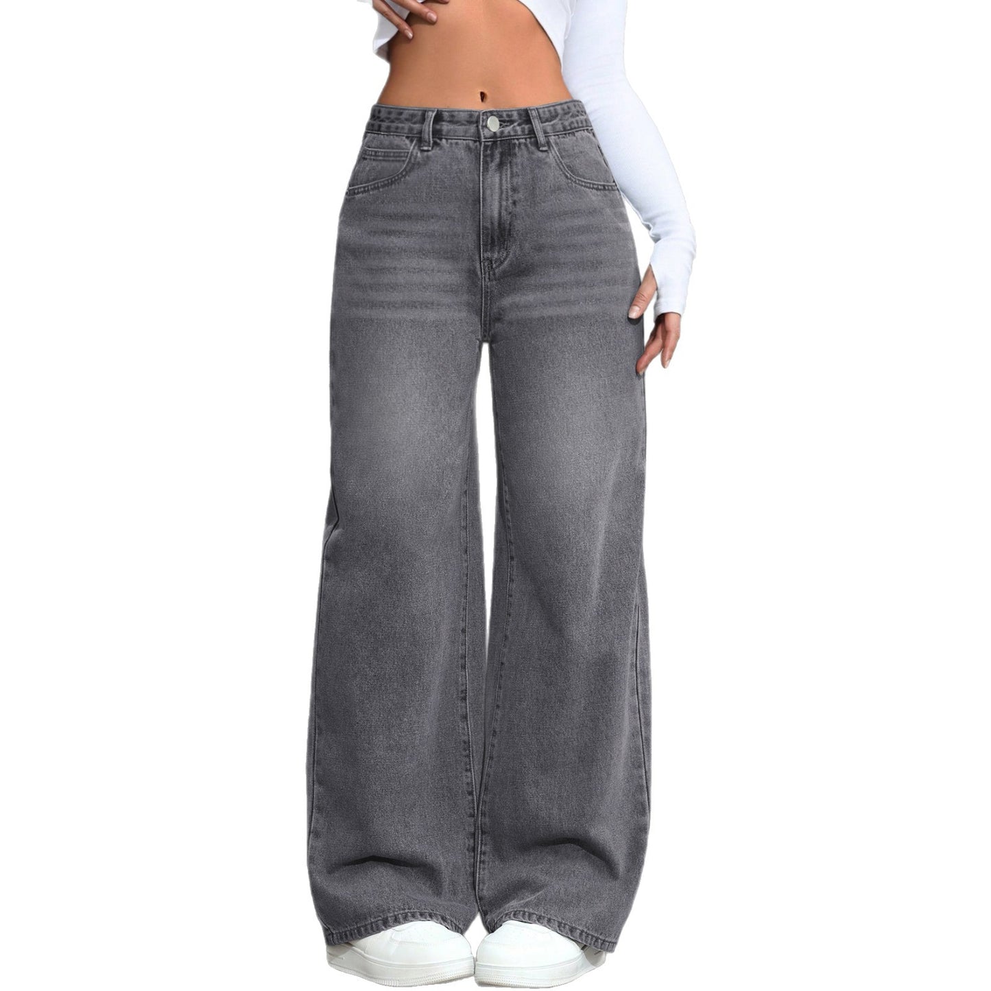 Retro grijze jeans met wijde pijpen voor dames