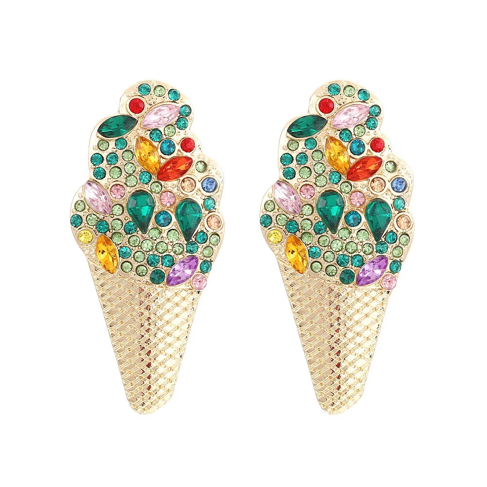 Zomerse creatieve oorbellen met gekleurde strass-steentjes in de vorm van een ijsje