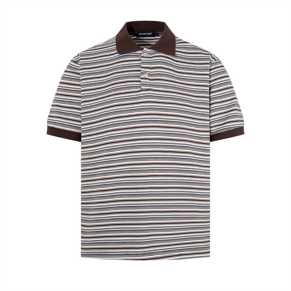 Striped short sleeved polo shirt