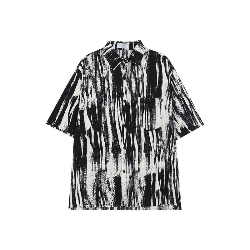 Stijlvolle oversized overhemd met korte mouwen en inktspatpatroon