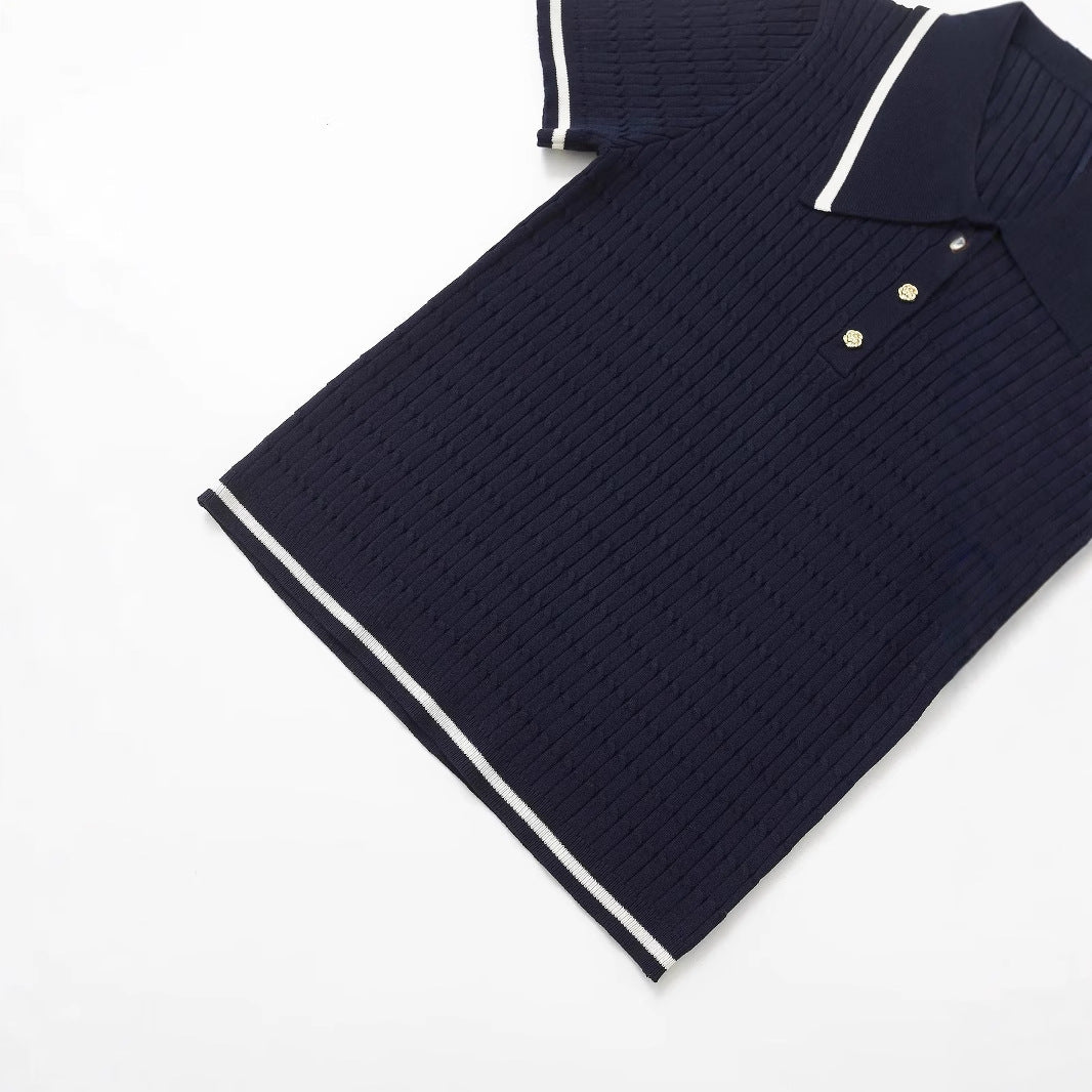Dames poloshirt met contrast strepen korte mouwen en knopen