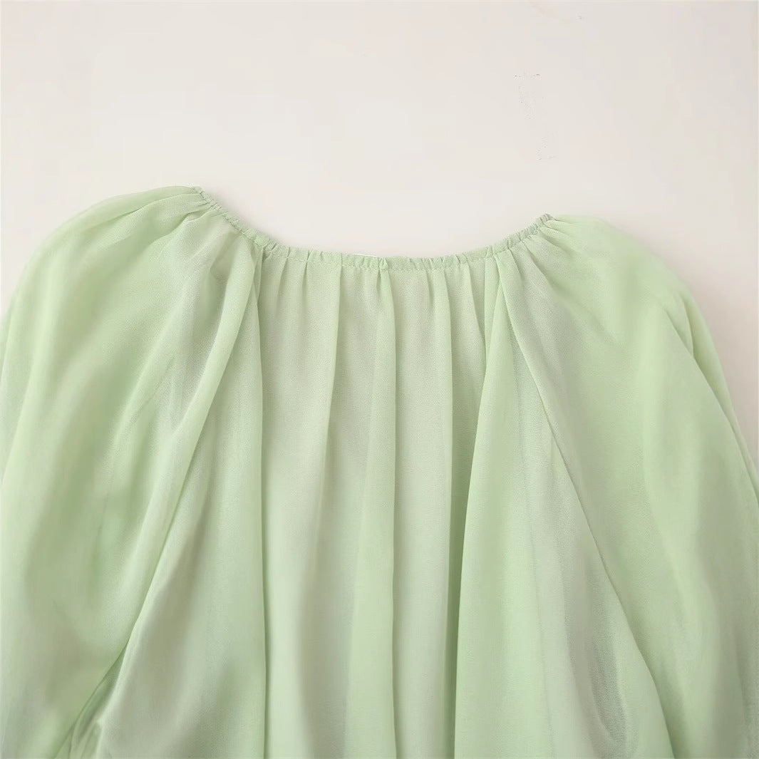 Fashionable and elegant layered round neck ruffle edge dress