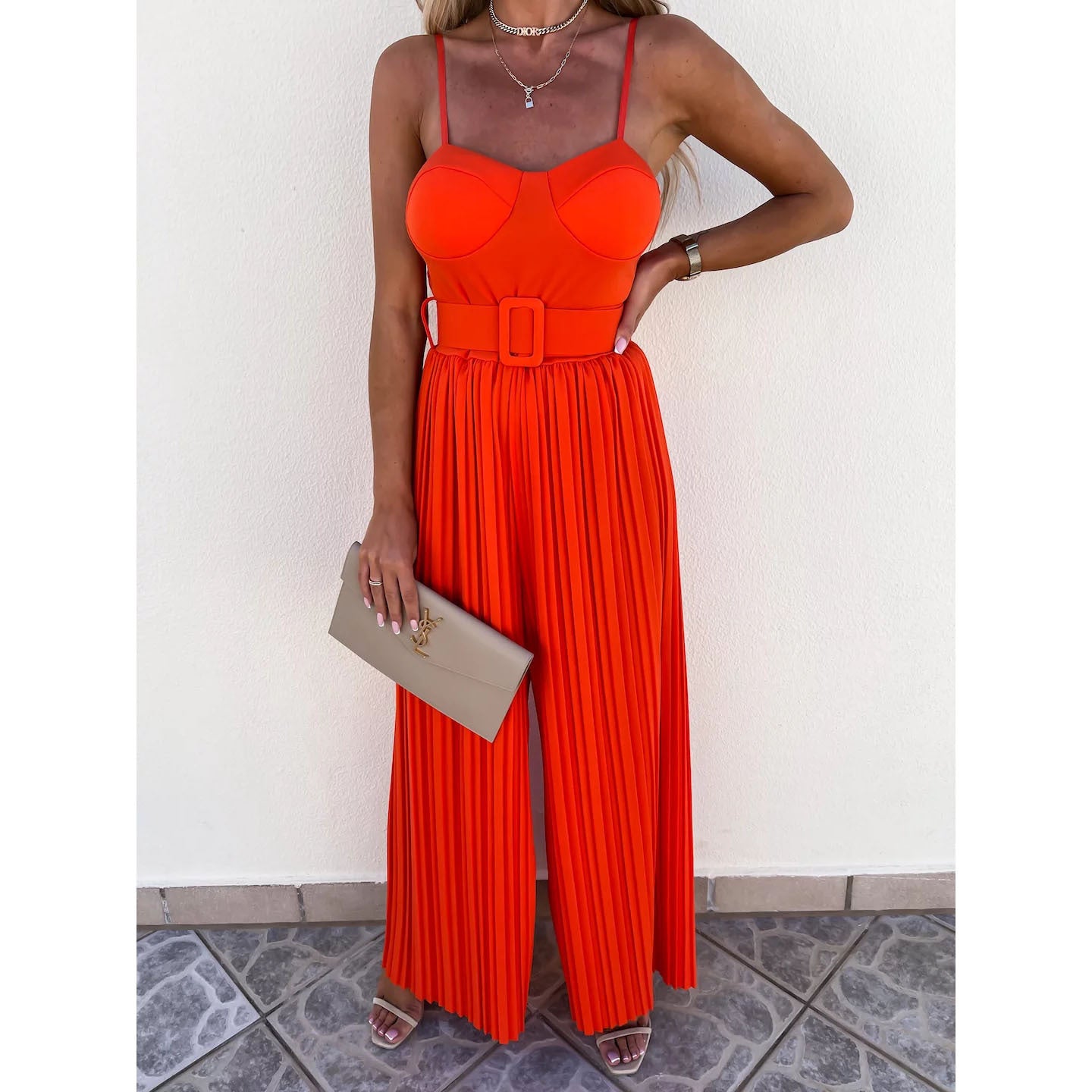 Sexy Strapless Pleated Jumpsuit Spring Summer New Style INS Casual Vacation Multi-color Jumpsuit