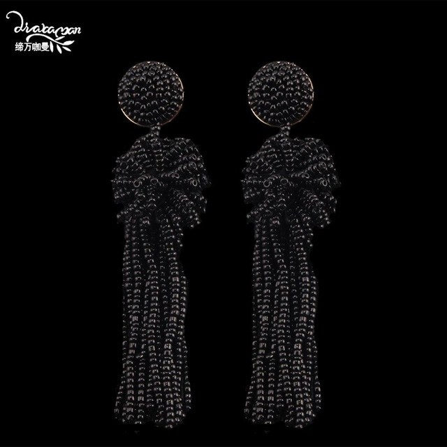 Dvacaman Handmade Triangle Beads Pendant Drop Earrings Women Boho Large Geometric Dangle Earrings Wedding Statement Jewelry