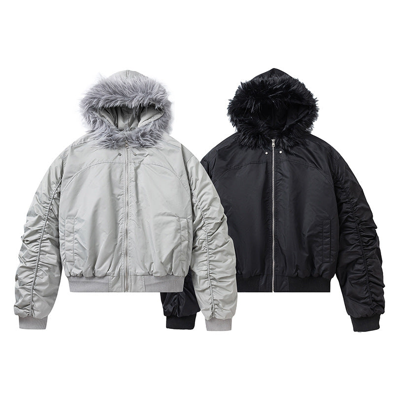 Unisex jas met capuchon en imitatiebont kraag