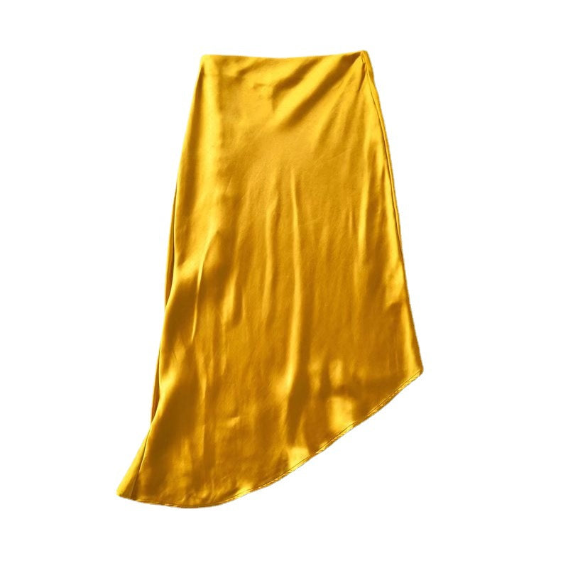 Summer New Two-Tone French Soft Satin Acetate Women's Skirt