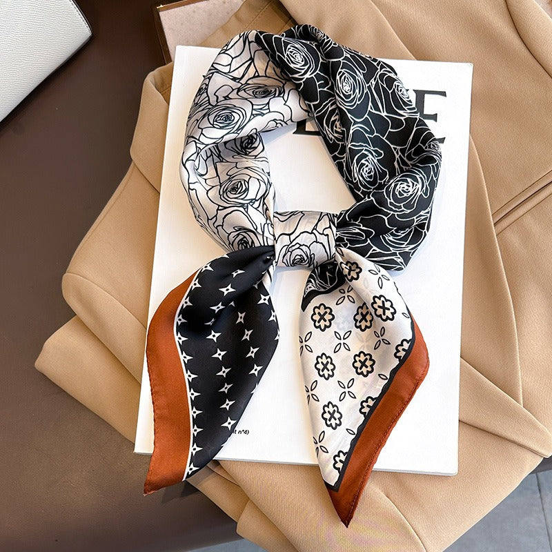Cashew flower fashion simulation silk small square scarf for women's autumn and winter warmth