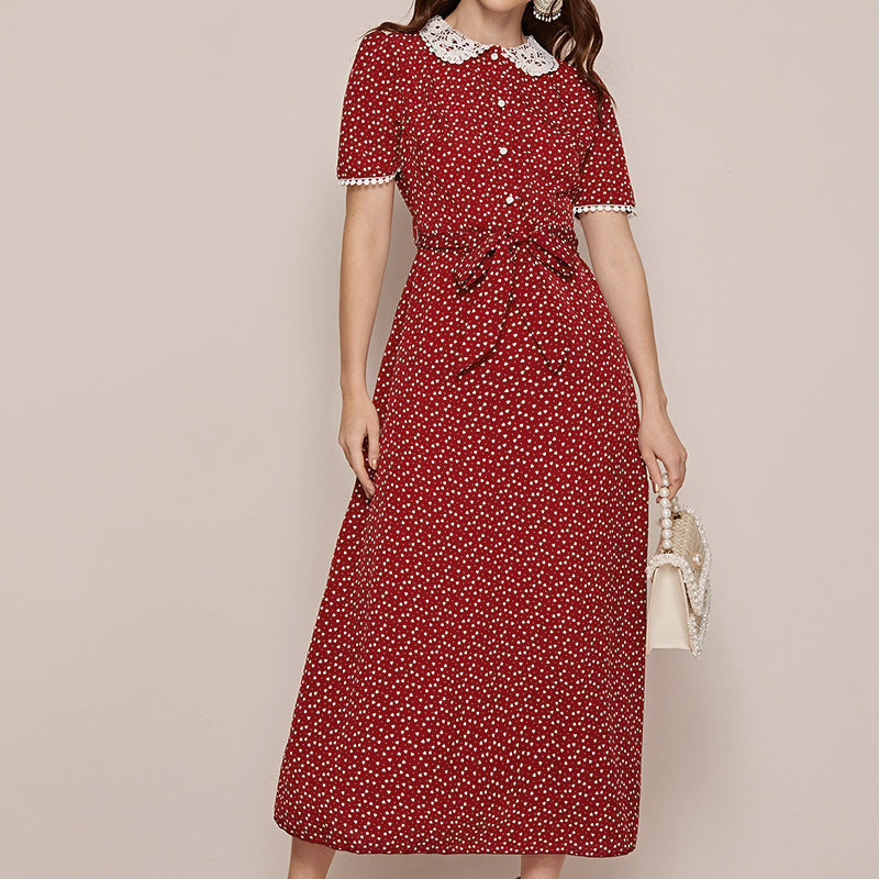 Summer Short Sleeve Dress Western Style Floral Temperament Long Skirt