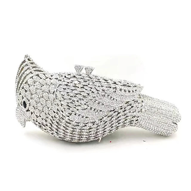 Clutch met spechtmotief en diamanten voor dames